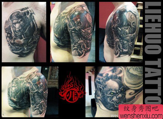 来自烈火的一幅超酷的半胛牛魔王与孙悟空纹身图案作品