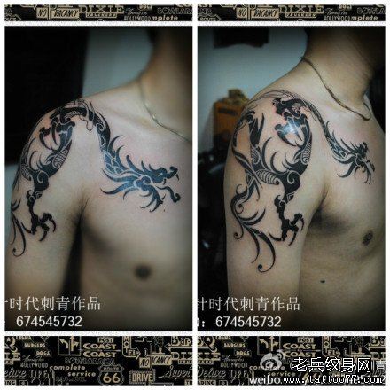 男生喜欢的超帅的图腾披肩龙纹身图案