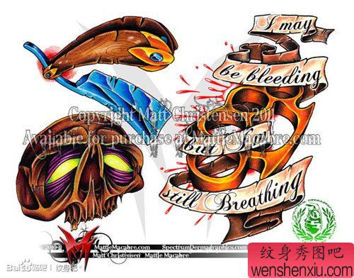 一组流行流行的欧美骷髅纹身手稿