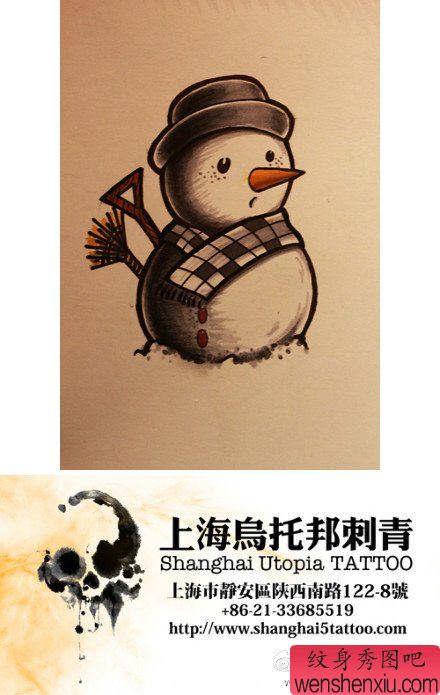 一幅流行流行的小雪人纹身手稿