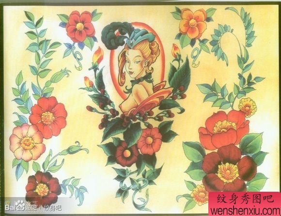 一幅漂亮的欧美school美女纹身手稿