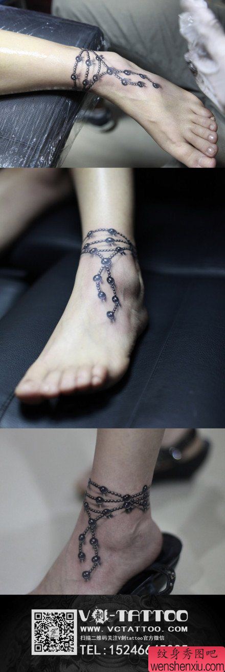 女生脚腕流行漂亮脚链纹身图案