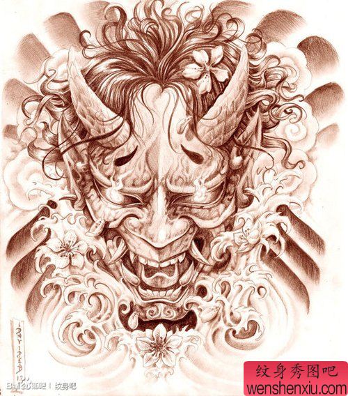 眼神凶恶经典的般若纹身手稿