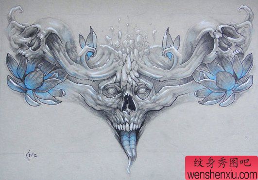 流行流行的黑白骷髅纹身手稿