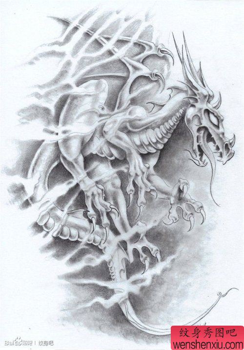 霸气超酷的欧美龙纹身手稿