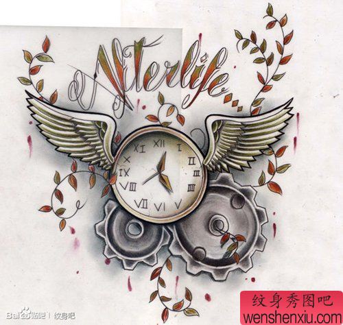 一幅流行经典的怀表纹身手稿