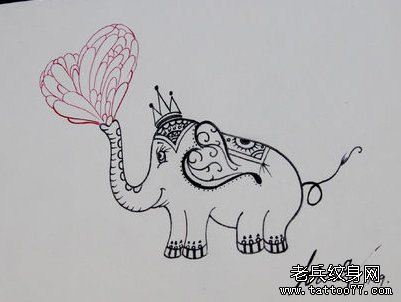 一幅流行流行的小象纹身手稿