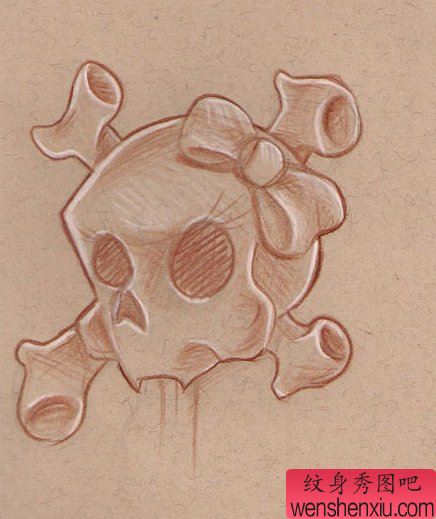 流行小巧的一幅小骷髅纹身手稿