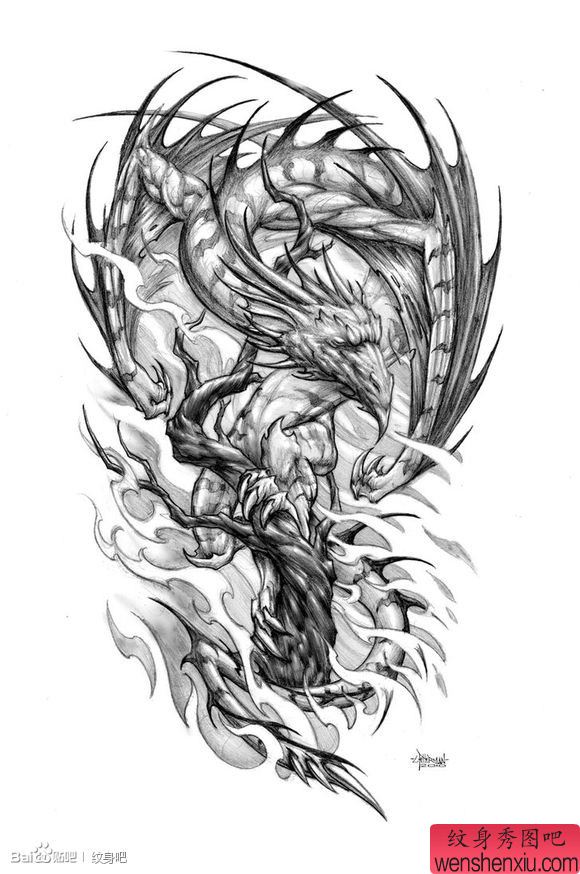 霸气超帅的欧美龙纹身手稿