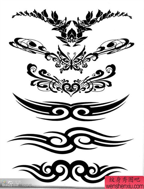 一组流行流行的图腾腰花纹身图案