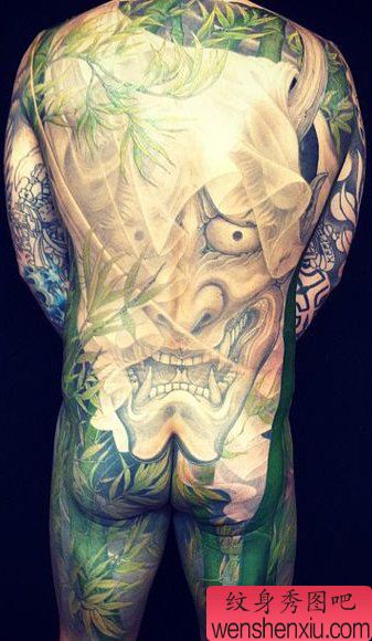 男性后背经典超酷的一幅满背般若纹身图案
