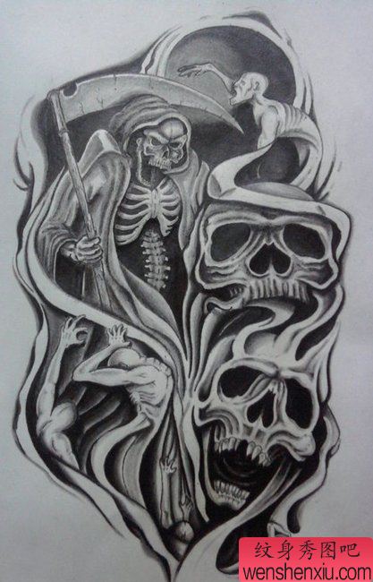 超酷经典的一幅死神纹身手稿