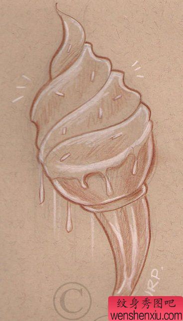 一幅时尚流行的冰激凌纹身手稿