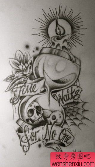 一幅流行经典的沙漏纹身手稿