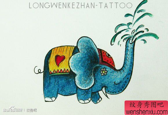 一幅流行小巧的小象纹身手稿