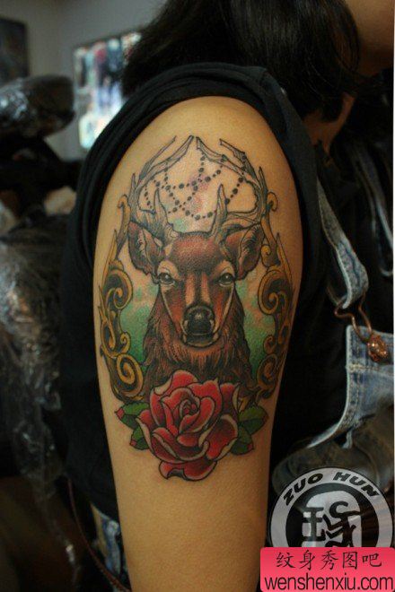 女生手臂流行流行的小鹿纹身图案