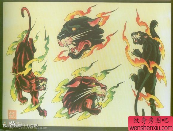 一组霸气流行的豹子纹身手稿