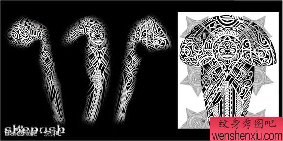 一幅流行经典的花臂图腾纹身手稿