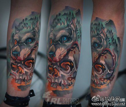 手臂流行流行的欧美彩色骷髅纹身图案