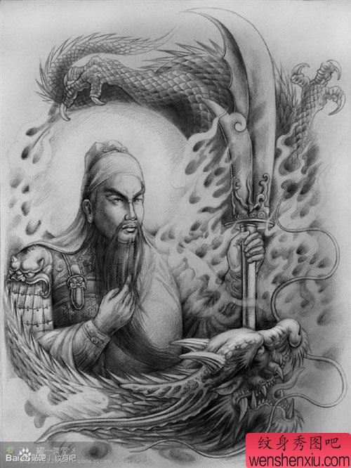 一幅男性喜欢的关公纹身手稿