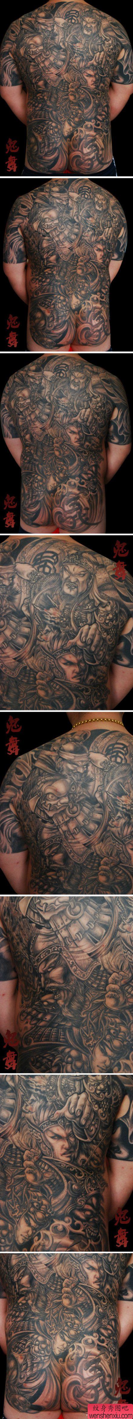 霸气超牛的满背五虎将纹身图案