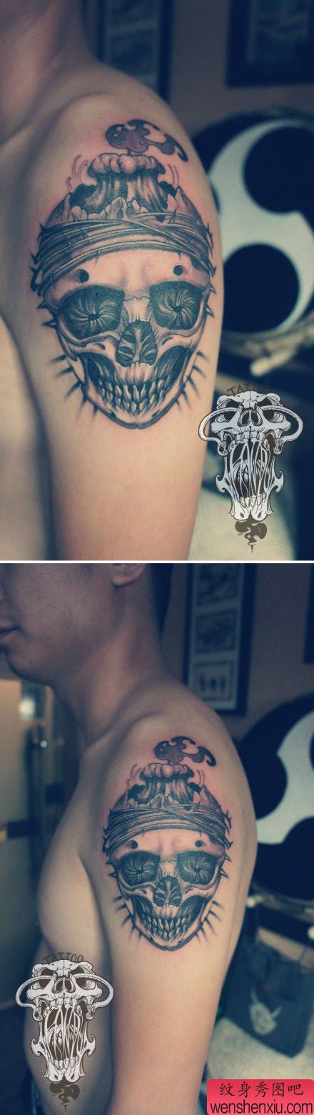 手背流行经典的蜡烛与骷髅纹身图案