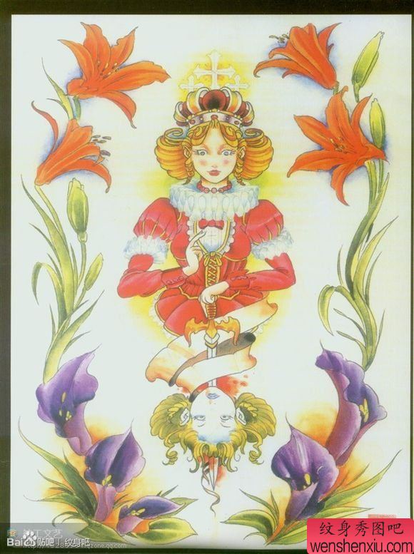 一幅流行漂亮的欧美美女纹身手稿