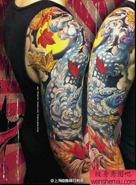 手臂流行超酷的唐狮子纹身图案