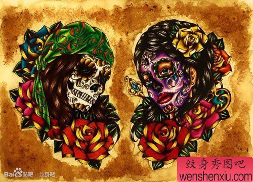 流行漂亮的一组school风格的女郎纹身手稿