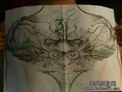 男性后背帅气流行的唐狮子纹身手稿
