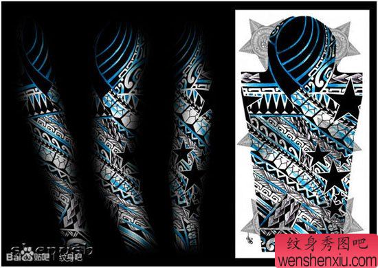 一幅流行超酷的花臂图腾纹身手稿