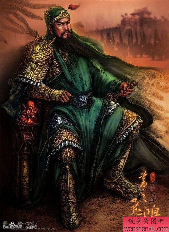 一幅霸气神气的彩色关公纹身手稿