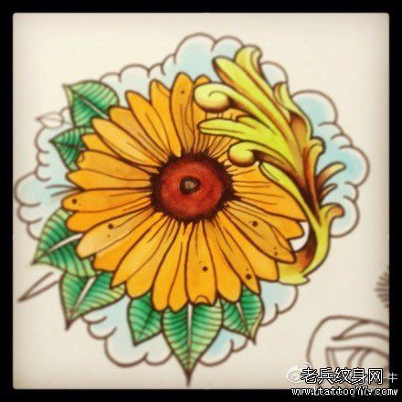 一组小巧流行的小太阳花纹身图案