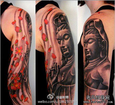 手臂经典时尚的石雕观音纹身图案