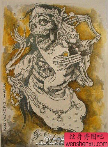 一幅超帅经典的骷髅纹身手稿