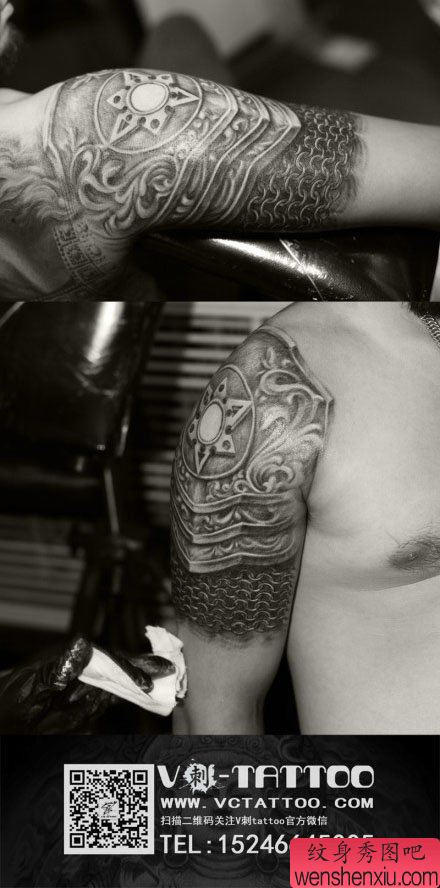 手臂帅气超酷的盔甲纹身图案