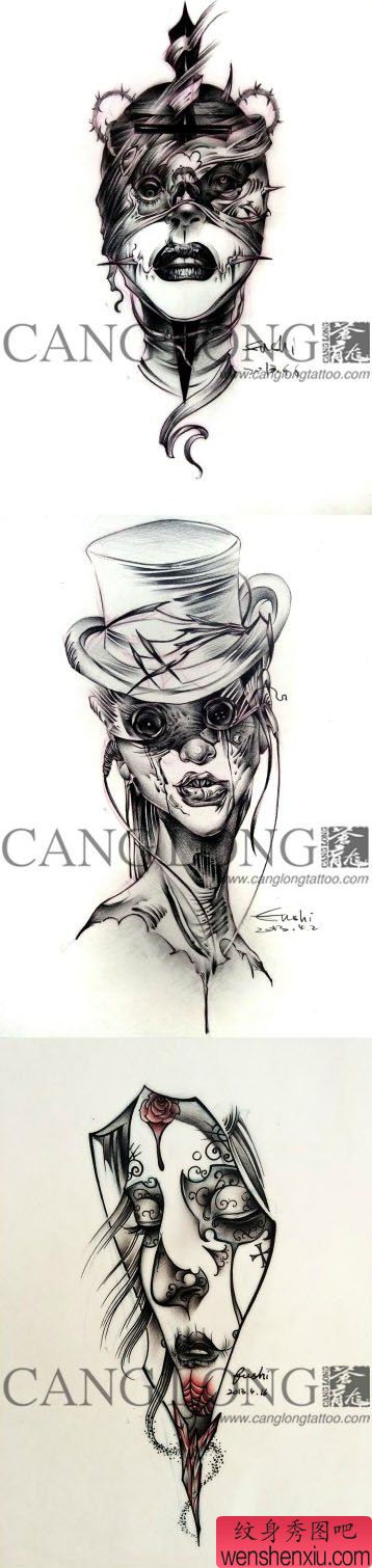 一组流行另类的亡灵装美女纹身手稿