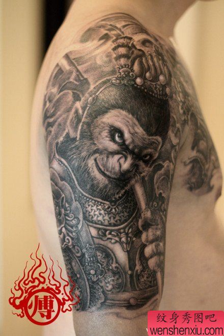 男性手臂超酷霸气的孙悟空纹身图案