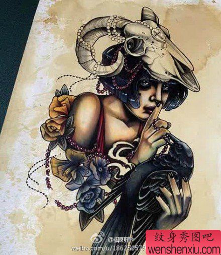 漂亮的school风格的美女纹身手稿