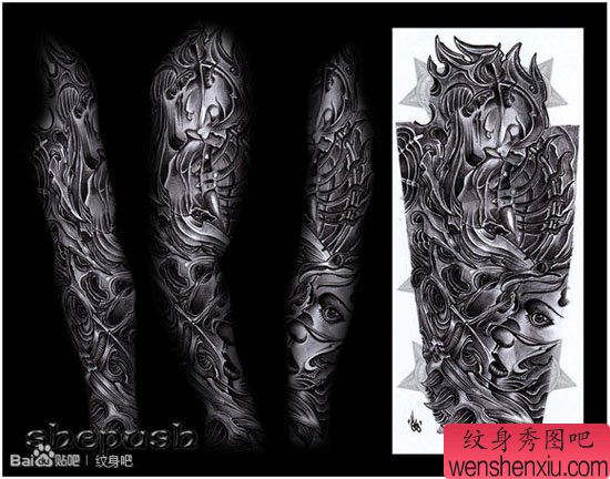 手臂帅气流行的欧美机械花臂纹身图案