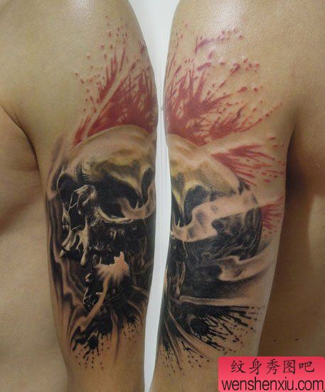 手臂超酷经典的欧美写实骷髅纹身图案