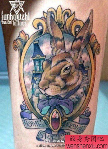 腿部流行很酷的兔子纹身图案