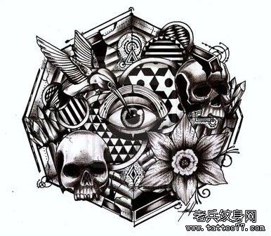 一幅很酷流行的眼睛蜂鸟纹身图案