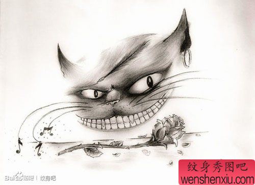 一幅很酷邪恶的猫咪纹身手稿