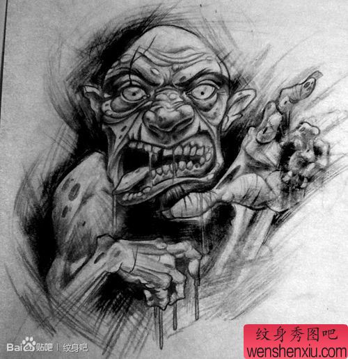 一幅很酷经典的欧美鬼怪纹手稿