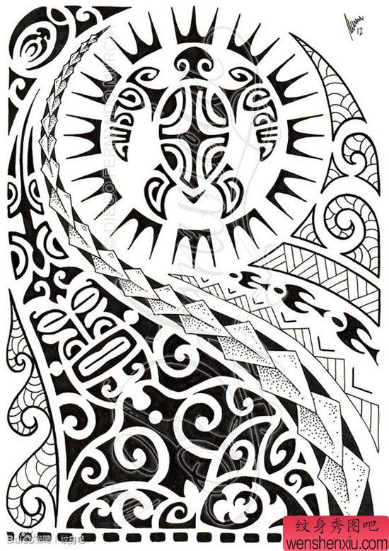 一幅流行经典的玛雅图腾纹身手稿