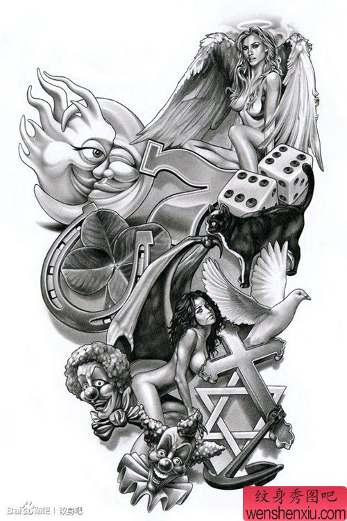 流行漂亮的一幅美女天使纹身图案