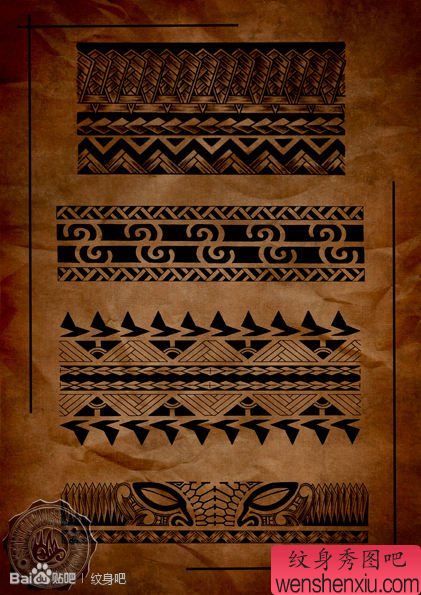 一组超酷流行的图腾臂环纹身手稿