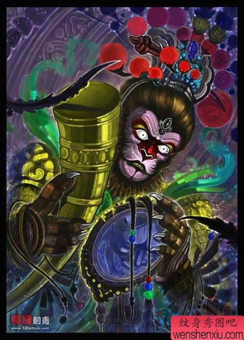 一幅超帅霸气的孙悟空纹身手稿