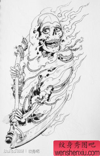 一幅流行很帅的死神纹身手稿